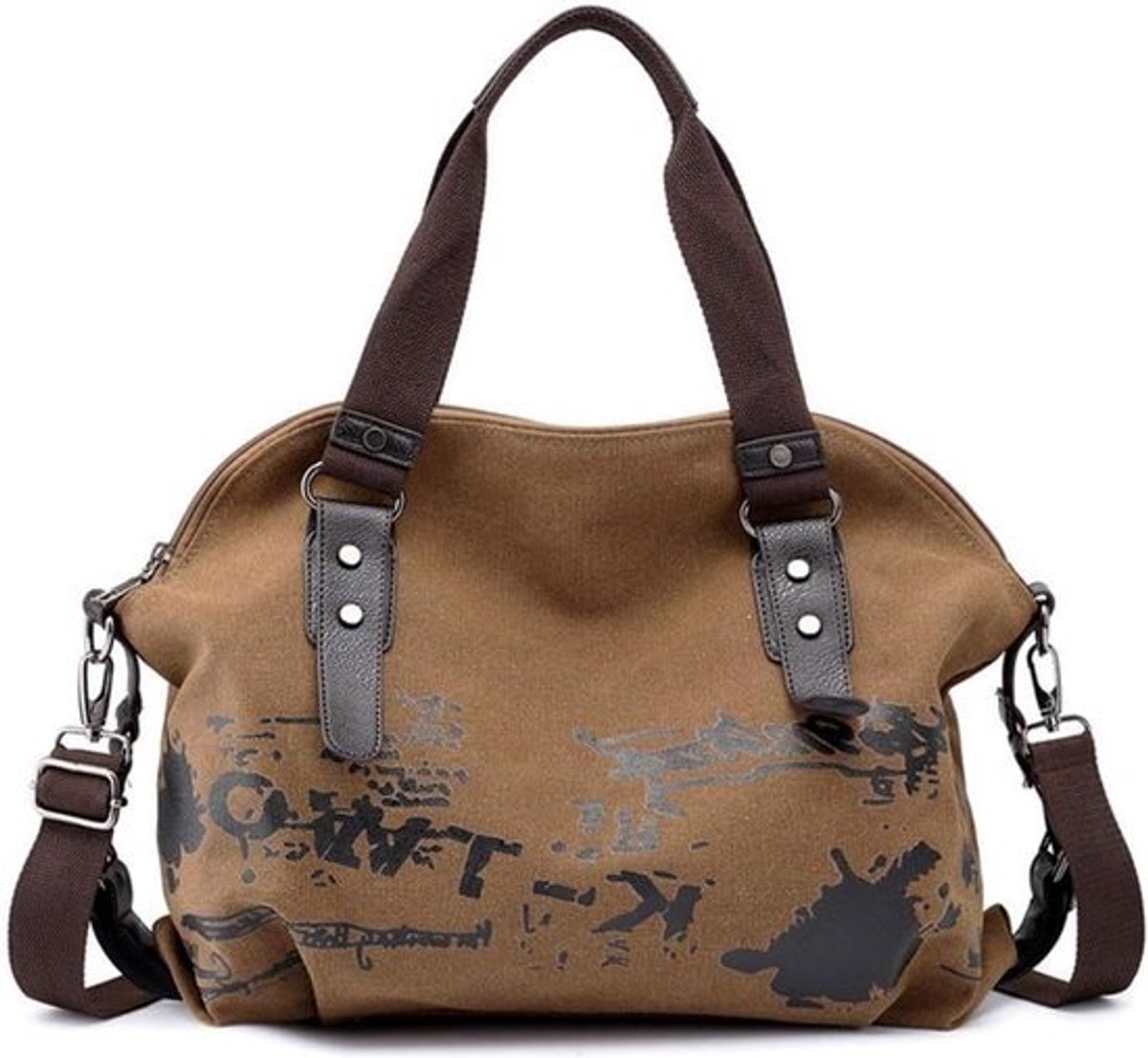 Canvas Hobo Tas - Schoudertas Dames - Dagelijks Gebruik - Grote Capaciteit - 19.3 x 4.72 x 13.8 inch - Bruin