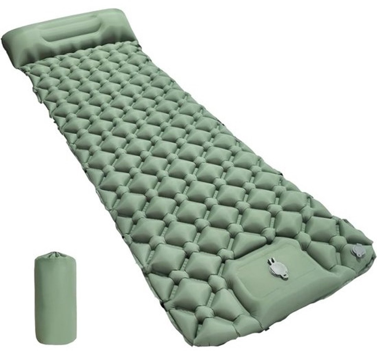 Isolatiemat Kampeer - Slaapmat Voetpomp - Kamperen Buiten - Ultralicht Inclusief Kussen - 190 x 60 x 5 cm - Groen