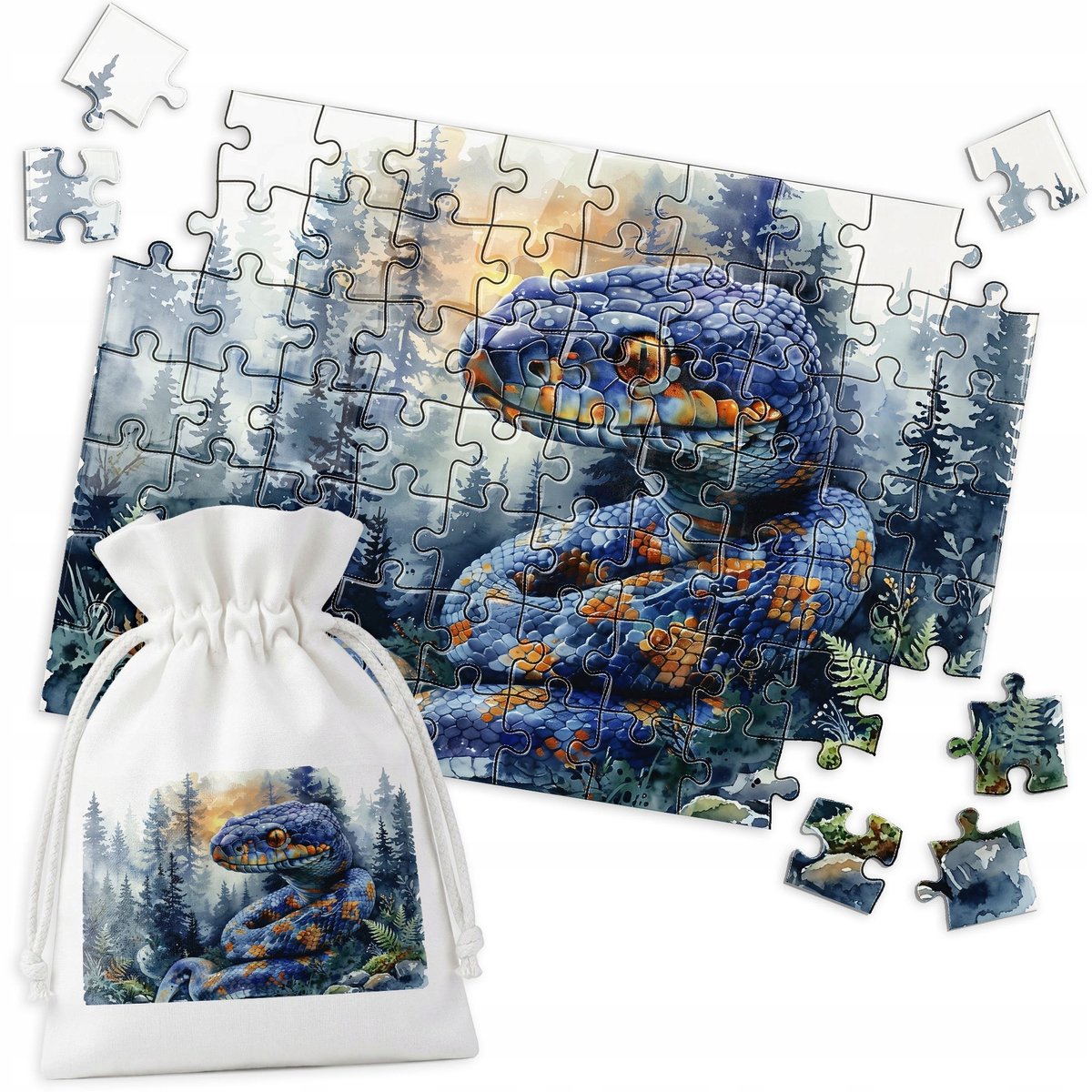 70-delige Puzzel: Blauwe Slang in Bos - Acryl Stijl