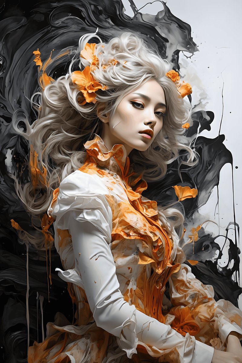 Oranje Meisje Poster - Meisjes - Bloemen - Abstracte - Kunst - posters - formaat 30x40cm - Wanddecoratie - XS2398MT