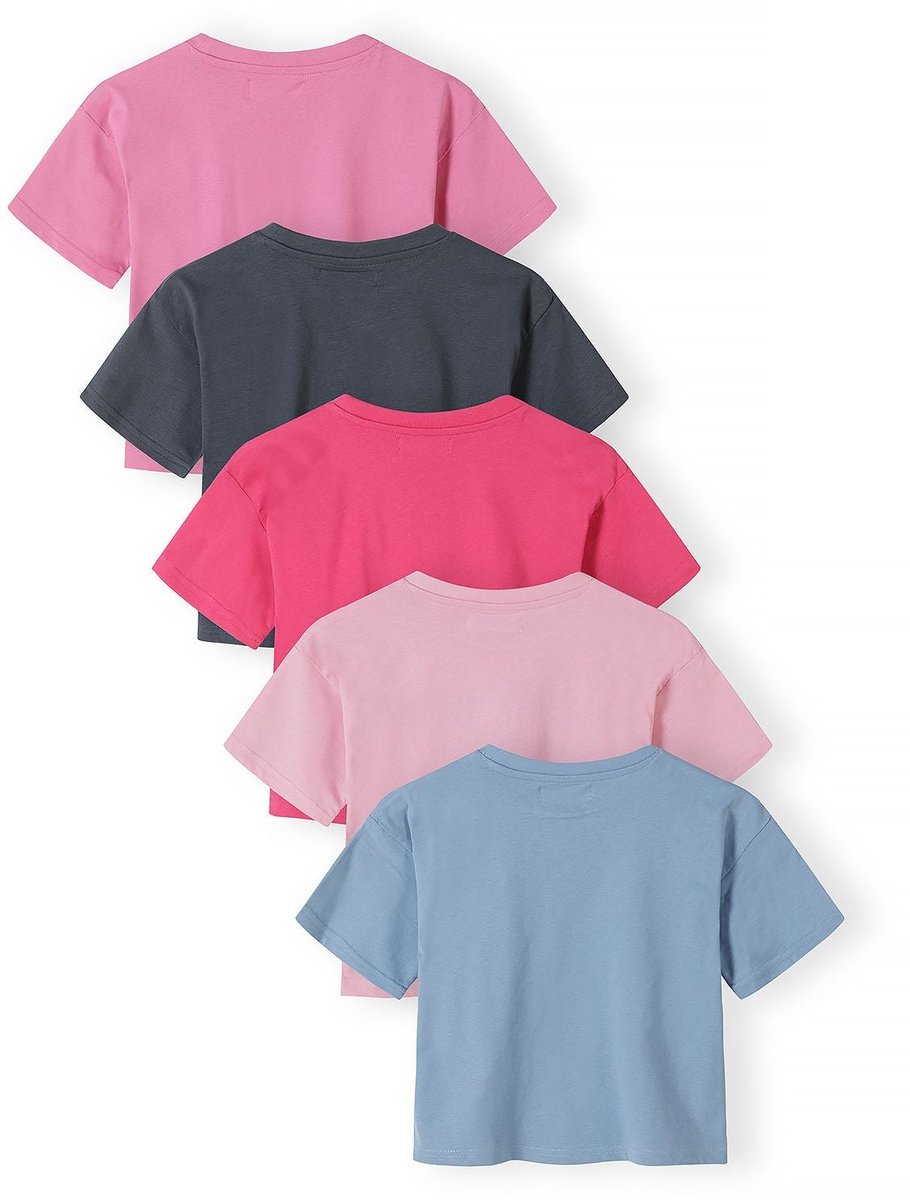 Minoti meisjes t-shirt 5-pack met print - 100% katoen - meerkleurig