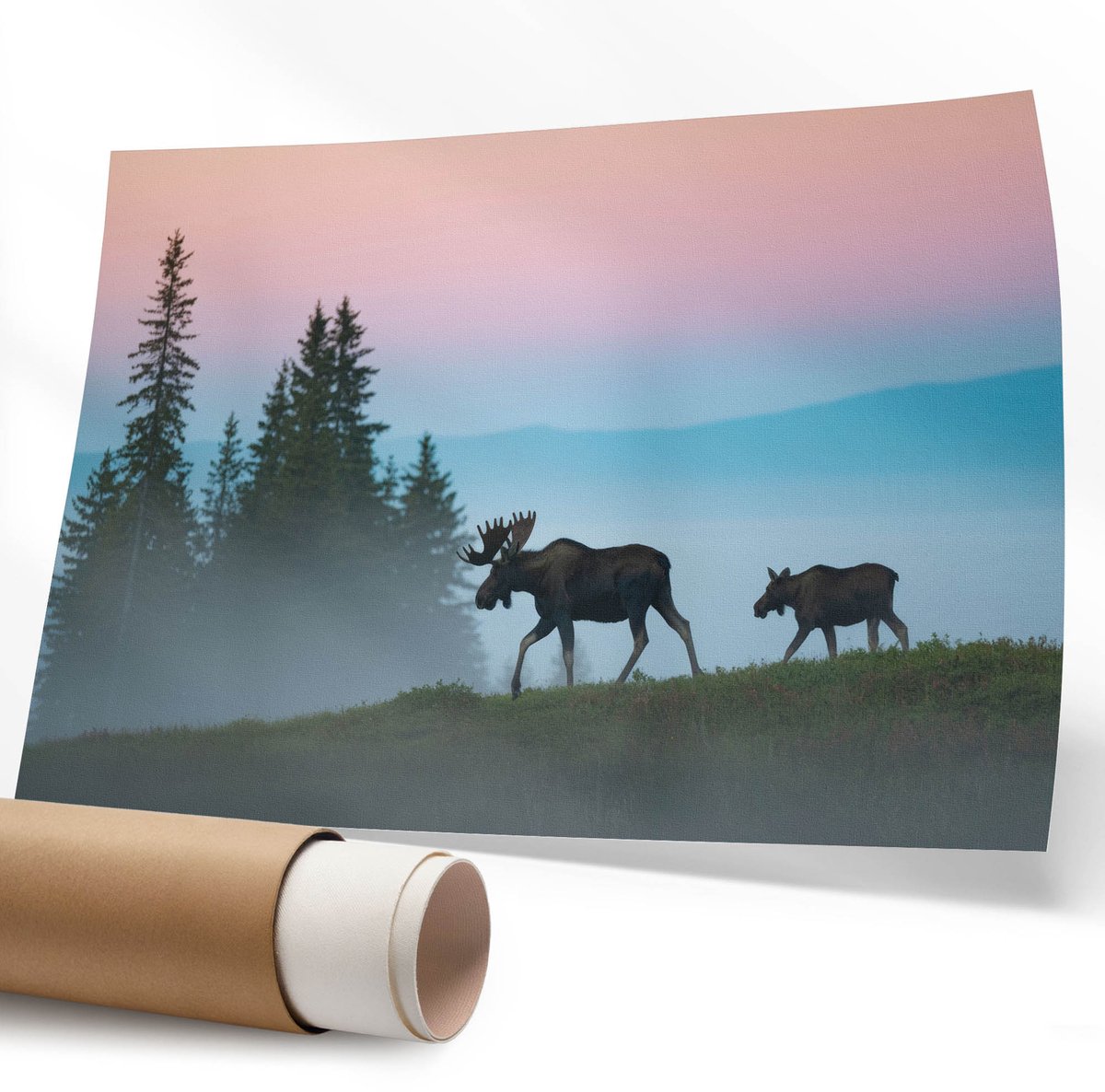 Coloray Polycanvas Wandposter – Eland Die Loopt, Roze – 594 x 840 mm – Blauw Decoratie – Rechthoek – Wandkunst – Kantoor – Retro