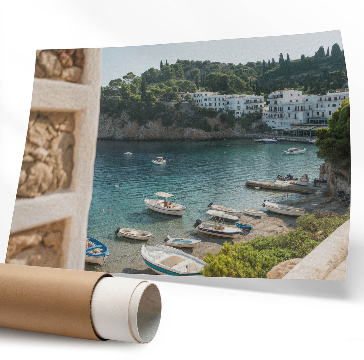 Coloray Polycanvas Wandposter – Kustlandschap, Groen – 594 x 840 mm – Wit Wanddecoratie – Rechthoek – Wandkunst – Slaapkamer – Minimalist