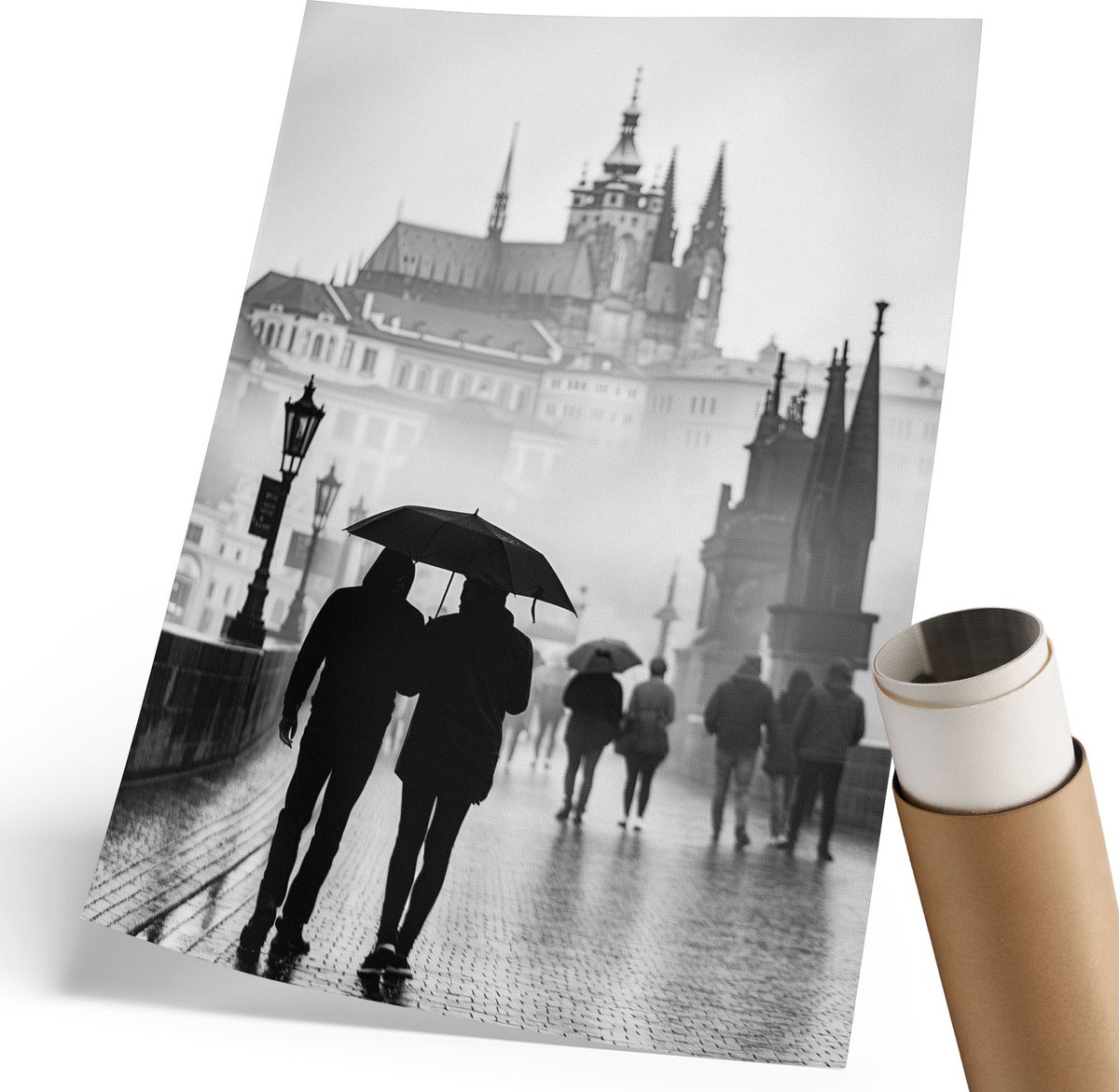 Wallfluent Polycanvas Wandposter - Winterlandschap, Fotografie - 420 x 594 mm - Wit Wandposter - Rechthoek - Interieurdecoratie - Woonkamer, Slaapkamer, Kantoor - Rustiek