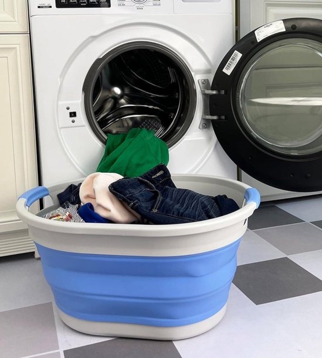 Opvouwbare wasmand - Pop-up opberger - Ruimte besparen - Eenvoudig opvouwbaar - 32 Liter - Grijs/Blauw