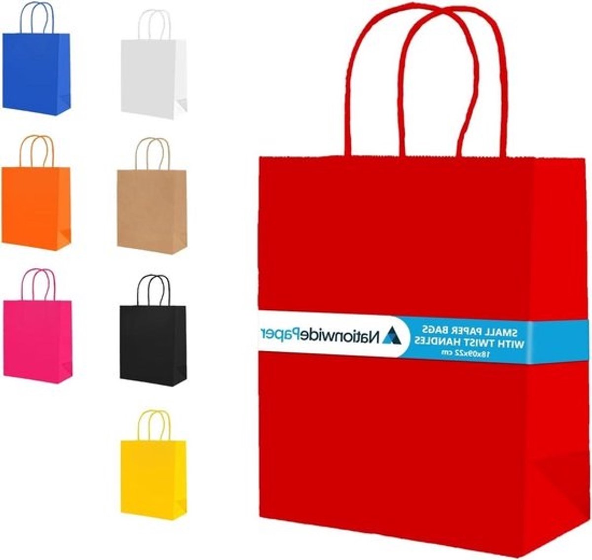 Papieren Zakjes - Cadeautassen Geschenkzakjes - Feestelijke Decoratie - Sterke Gedraaide Handgrepen - 18 x 9 x 22 cm - Rood