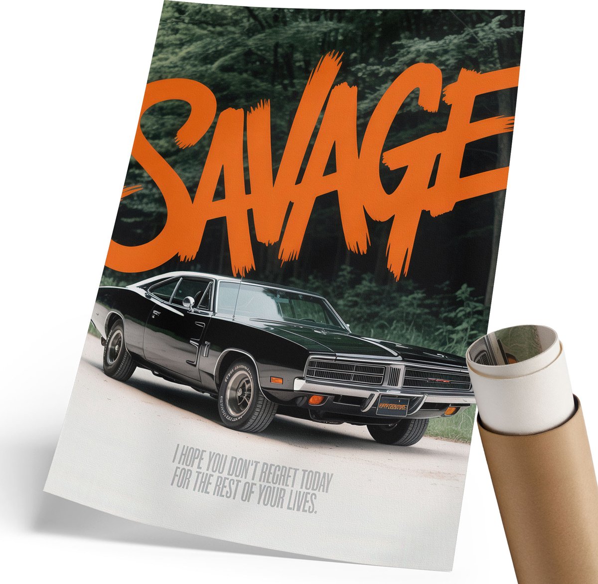 Coloray Canvas Poster Polycanvas - Savage Auto, Poster - 210 x 297 mm - Oranje Decoratie - Rechthoek - Kunstposter - Woonkamer, Slaapkamer, Kantoor - Expressief