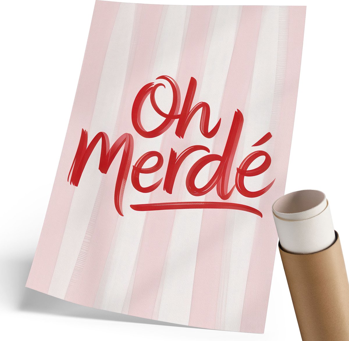 Coloray Canvas Poster Polycanvas - Oh Merde, Typografie - 210 x 297 mm - Rood Poster - Rechthoek - Muurdecoratie - Woonkamer, Slaapkamer, Kantoor - Romantisch
