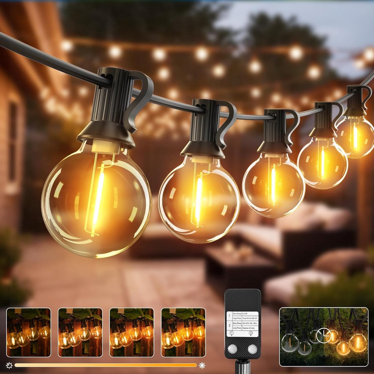 Lichtsnoer 10m - Met Stekker - IP44 Waterdicht - Afstandsbediening - Warmwit - Binnen en Buiten