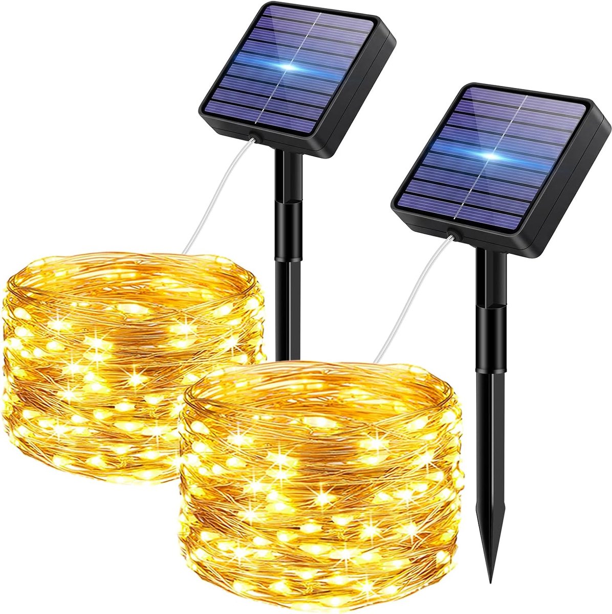 Lichtsnoer 2m - 2 stuks 5+2 Lampen - Op Zonne-energie - 8 Standen - Voor Buiten