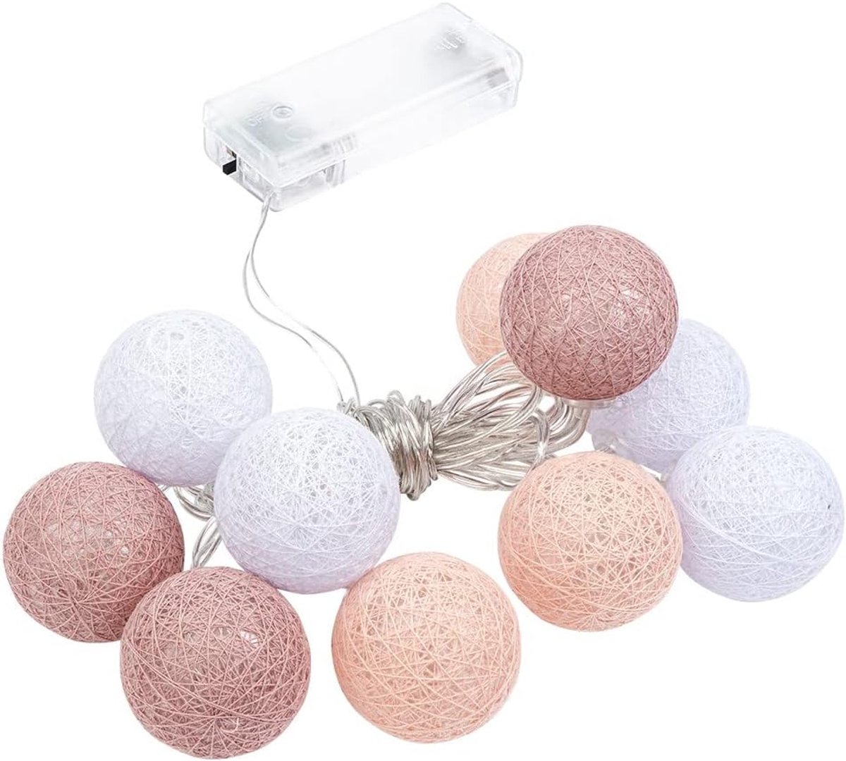Lichtsnoer Katoenen Bollen - 10 LED - Op Batterijen - Met Timer - Warmwit
