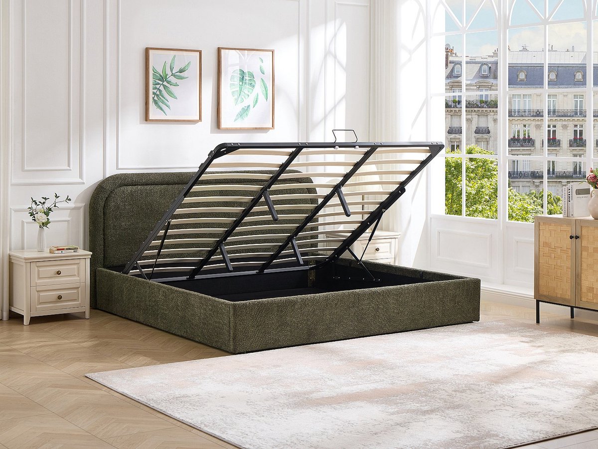 Vente-unique Bed met opbergruimte stof groen 200 x 200 cm