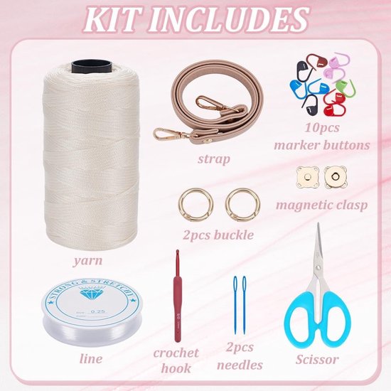 DIY Haaktas Maakset met Video Tutorial - Handgemaakte Schoudertas met PU Leren Handvat voor Beginners - Creatief Cadeau voor Verjaardag — afbeelding 5