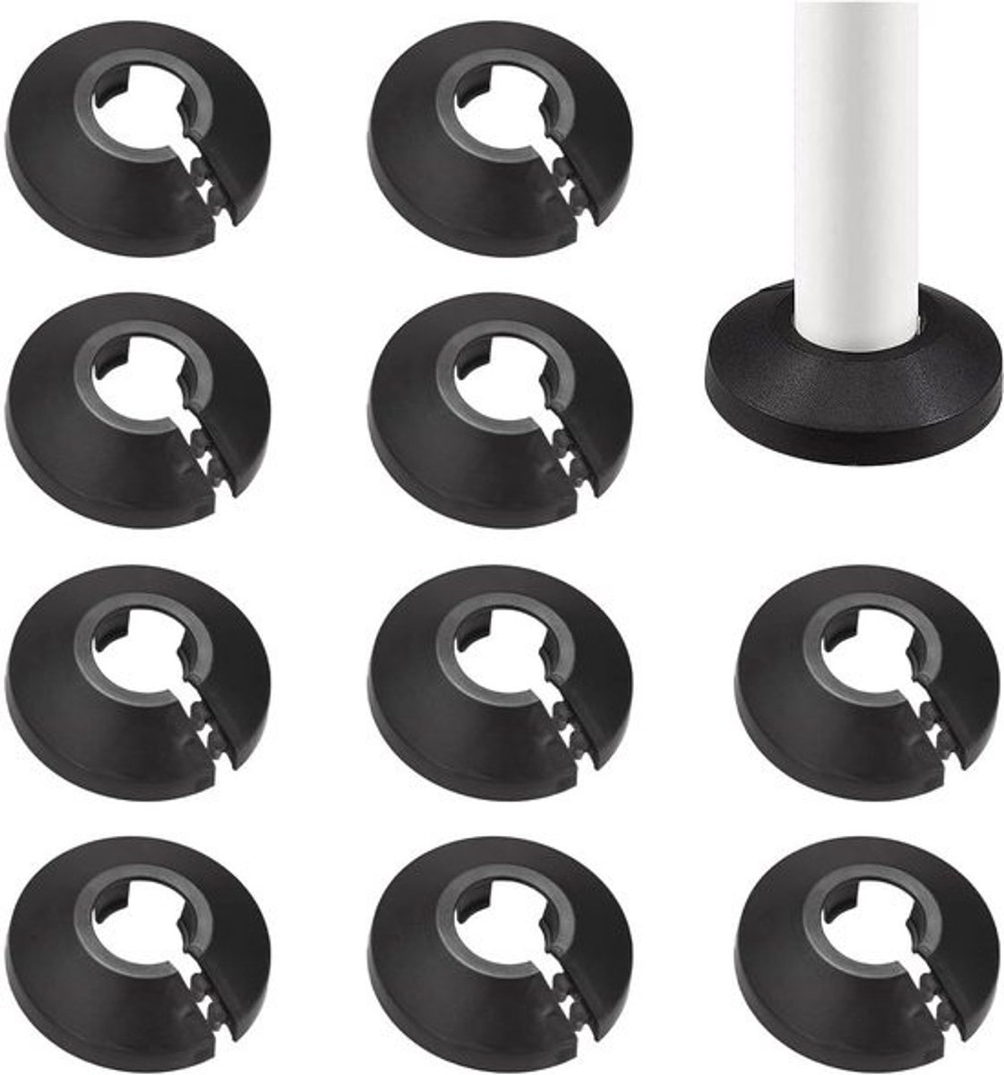 Radiatorbuis afdekkingen - Kunststof ringen rozetten - Verwarmingsbuizen afwerken - Set van tien stuks - 17 mm draadmaat - Zwart