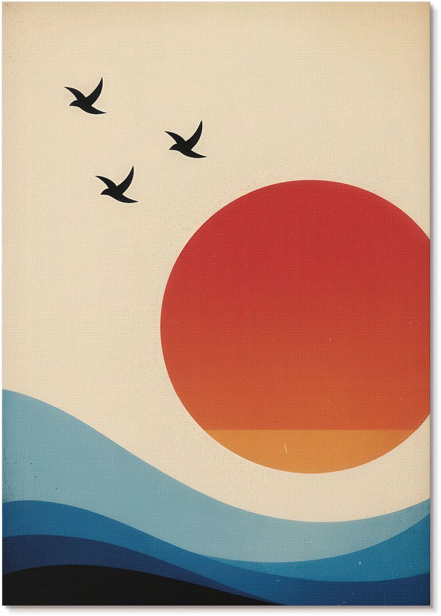 Tulup Polycanvas Poster - Zonnig Landschap, Illustratie - A4 - Beige Kunst - Rechthoek - Muurdecoratie - Woonkamer, Slaapkamer, Kantoor - Retro