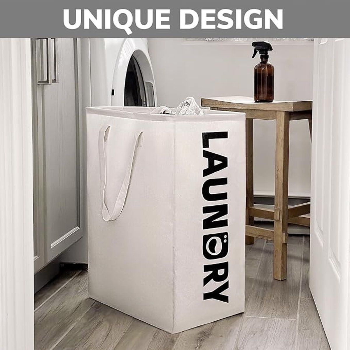 PolkaHome Opvouwbare Wasmand met Hengsels - 75L - Wit — cadeau in Cadeau-ideeën - foto 4