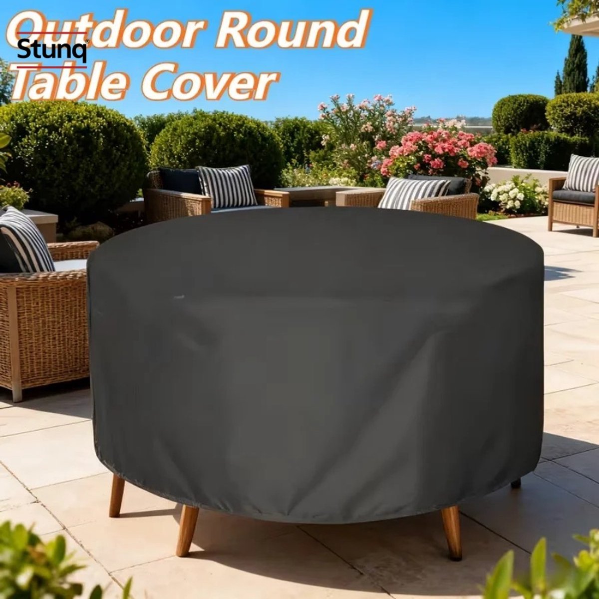 Stunq Ronde Tuinmeubelhoes 142x68 cm - Waterdicht Oxford Zwart