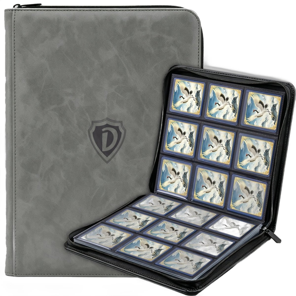 Currero Toploader Binder - Verzamelmap Kaarten - Geschikt voor Pokemon - 4 Pocket - 9 Pocket - 12 Pocket - Trading Card Map - Toploadermap - Houtskool Grijs - 288 Kaarten
