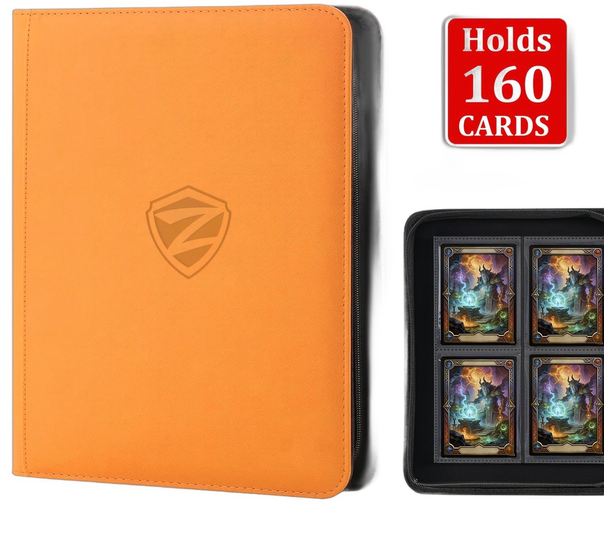 Currero Toploader Binder - Verzamelmap Kaarten - Geschikt voor Pokemon - 4 Pocket - 9 Pocket - 12 Pocket - Trading Card Map - Toploadermap - Oranje - 160 Kaarten