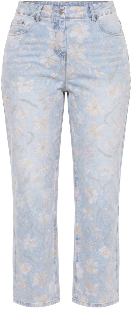 Ulla Popken - Dames - Jeans Mary bloemen wijde rechte pijpen - Licht blauw denim - Maat 62