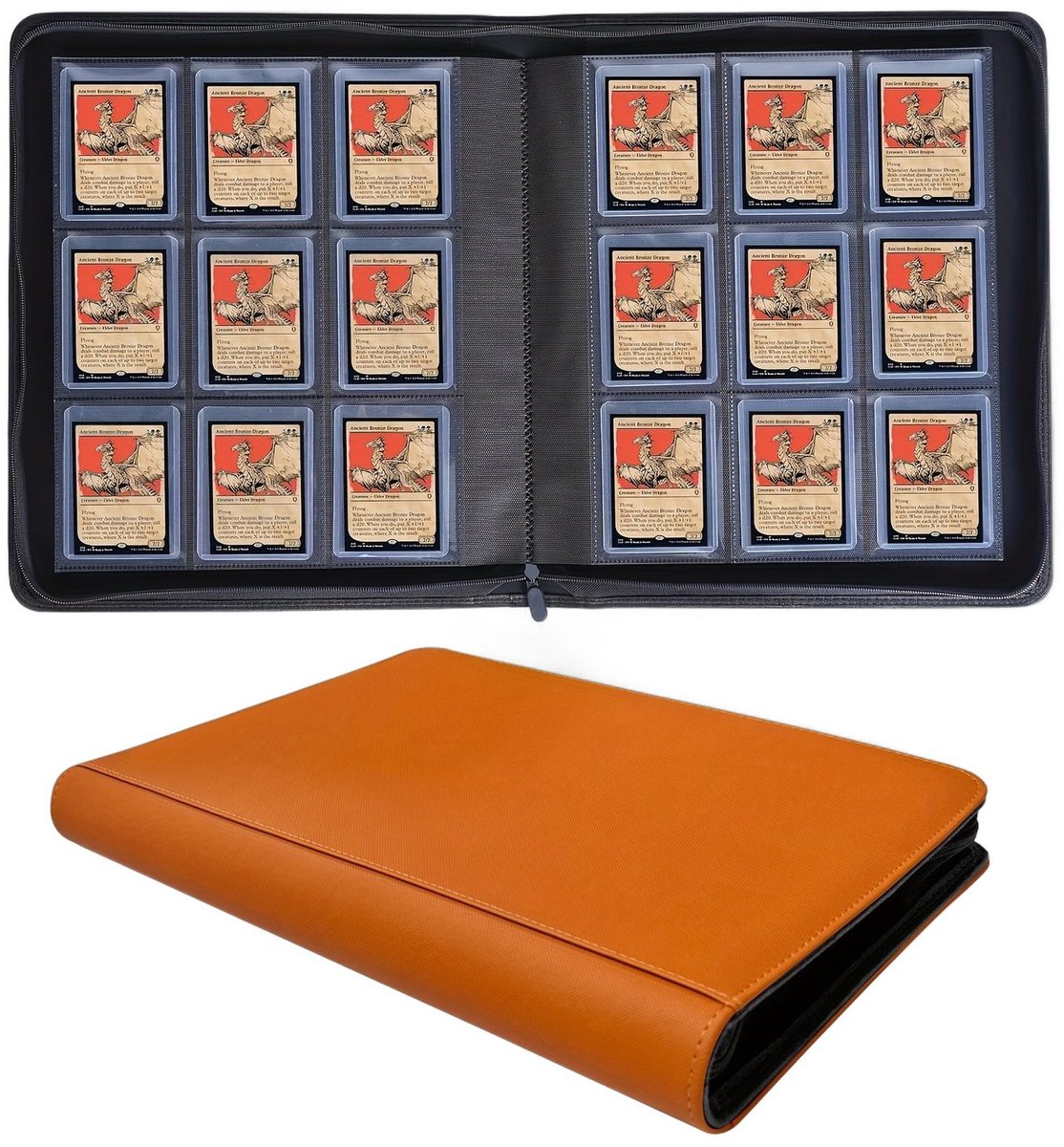 Currero Toploader Binder - Verzamelmap Kaarten - Geschikt voor Pokemon - 4 Pocket - 9 Pocket - 12 Pocket - Trading Card Map - Toploadermap - Oranje - 288 Kaarten