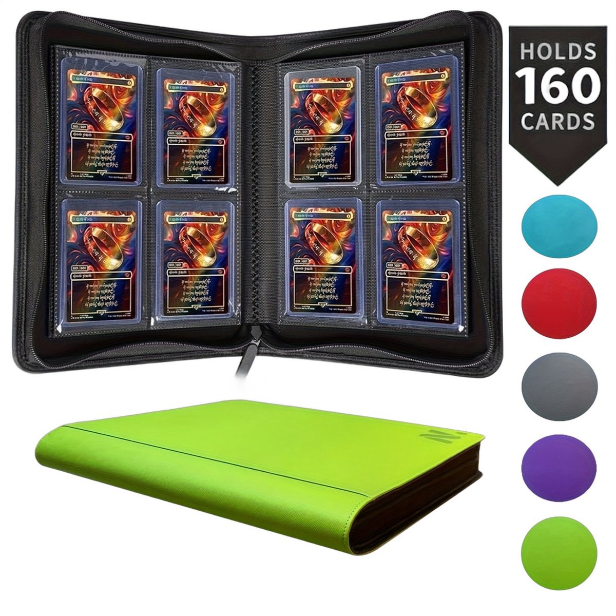 Currero Toploader Binder - Verzamelmap Kaarten - Geschikt voor Pokemon - 4 Pocket - 9 Pocket - 12 Pocket - Trading Card Map - Toploadermap - Groen - 160 Kaarten
