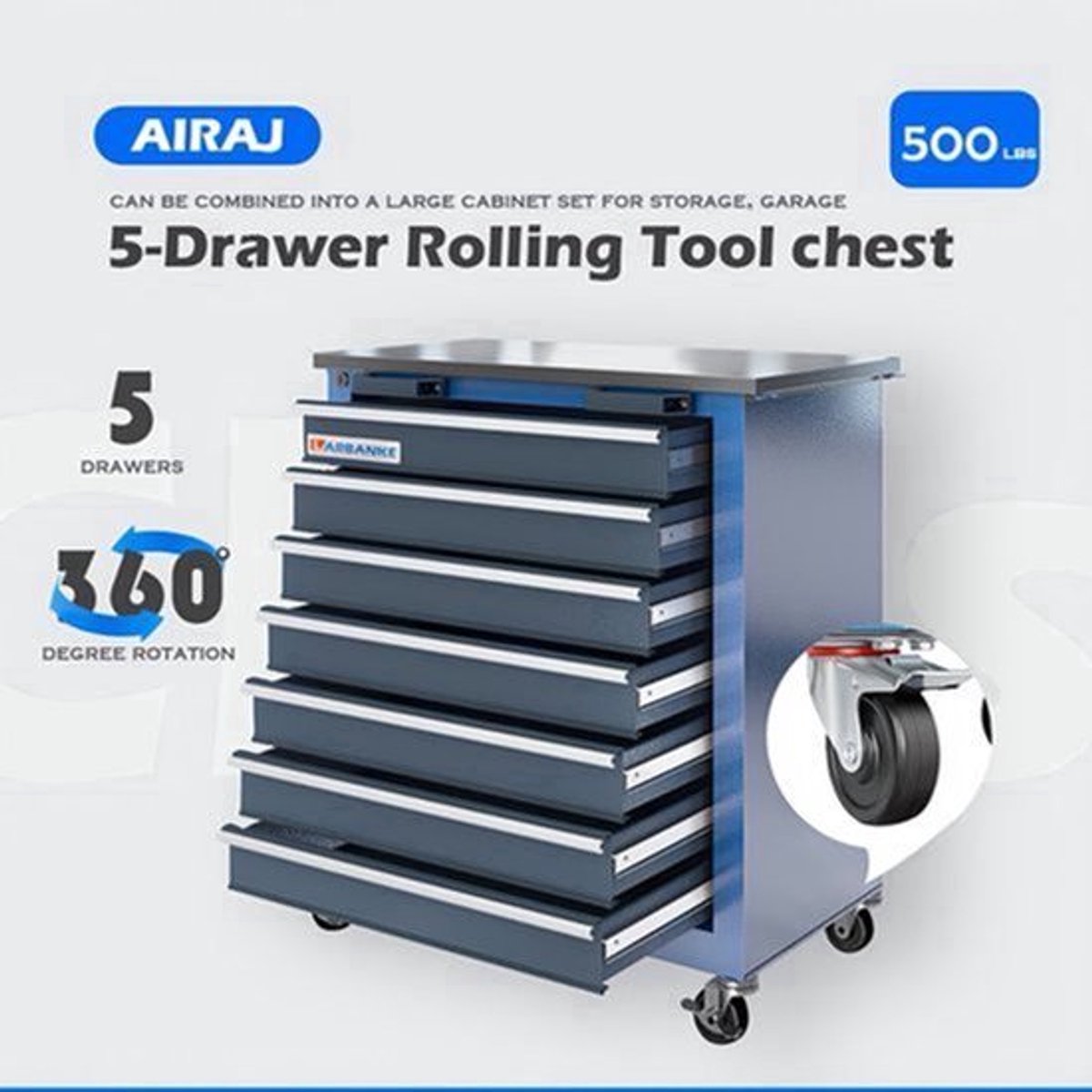 5-drawer Rolling Tool Cabinet, Wheeled Tool Cabinet With Link Buckle And Drawer Pad, Tool Cabinet With Locking System, Can Be Combined Into A Large Cabinet Kit, Suitable For Home Garages, Warehouses
