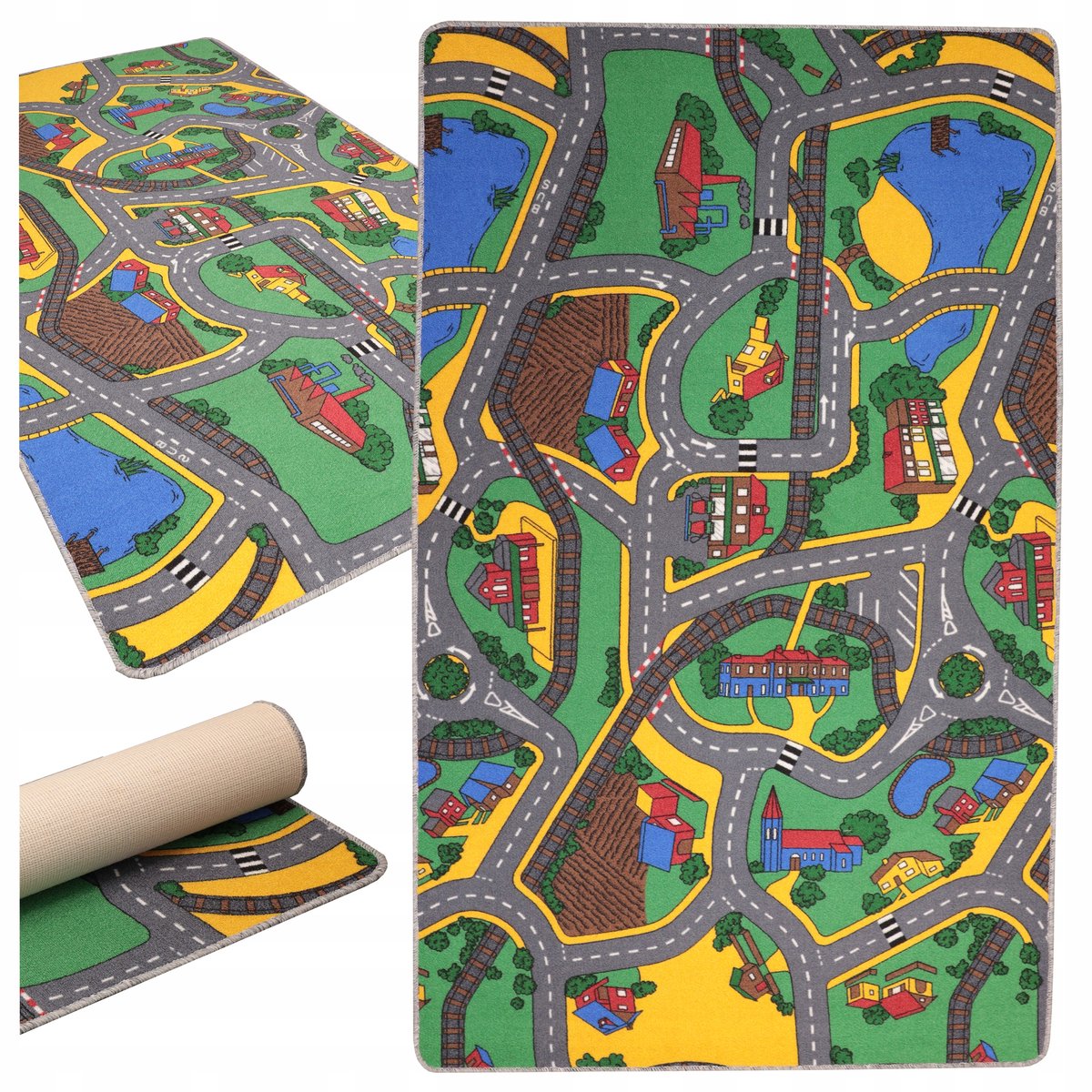 Kinderkleed Weg Stad Dorp 100x180cm Kleurrijk Speelkleed