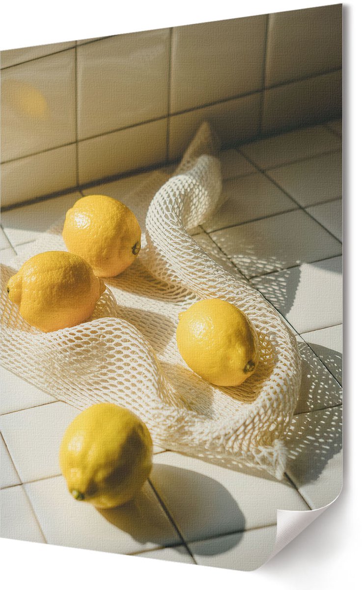 Coloray Polycanvas Poster - Citroenen In Een Net, Fotografie - 420 x 594 - Geel Motief - Rechthoek - Kunstposter - Woonkamer, Slaapkamer, Kantoor - Retro