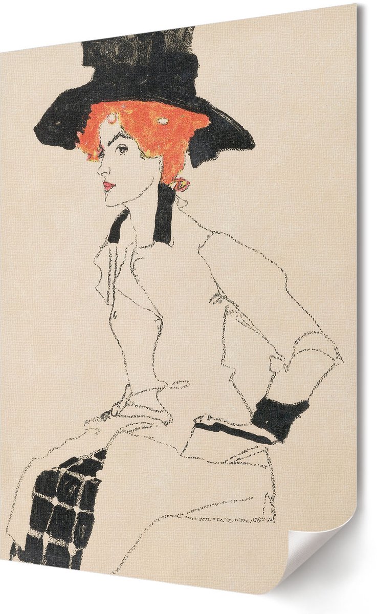 Coloray Polycanvas Poster - Portret Van Een Vrouw Ii, Tekening - 420 x 594 - Beige Kunst - Rechthoek - Wandkunst - Woonkamer, Slaapkamer, Kantoor - Rustiek