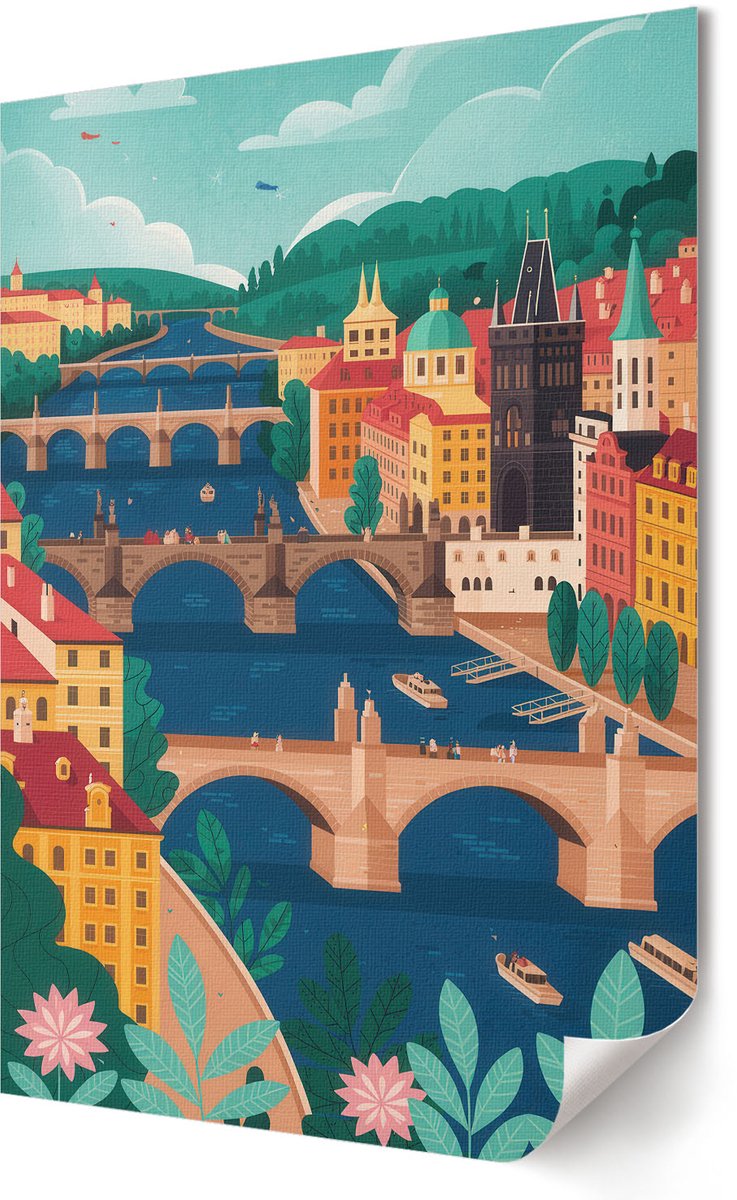 Coloray Polycanvas Poster - Stadslandschap, Illustratie - 420 x 594 - Blauw Wandposter - Rechthoek - Wandkunst - Woonkamer, Slaapkamer, Kantoor - Modern