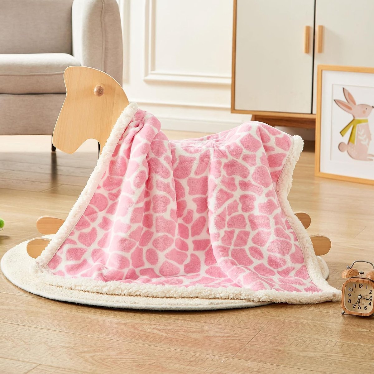 Babydeken voor peuters, jongens en meisjes; omkeerbare, superzachte sherpa-inbakerdeken; welkomstdekens voor de wieg en kinderwagen, roze