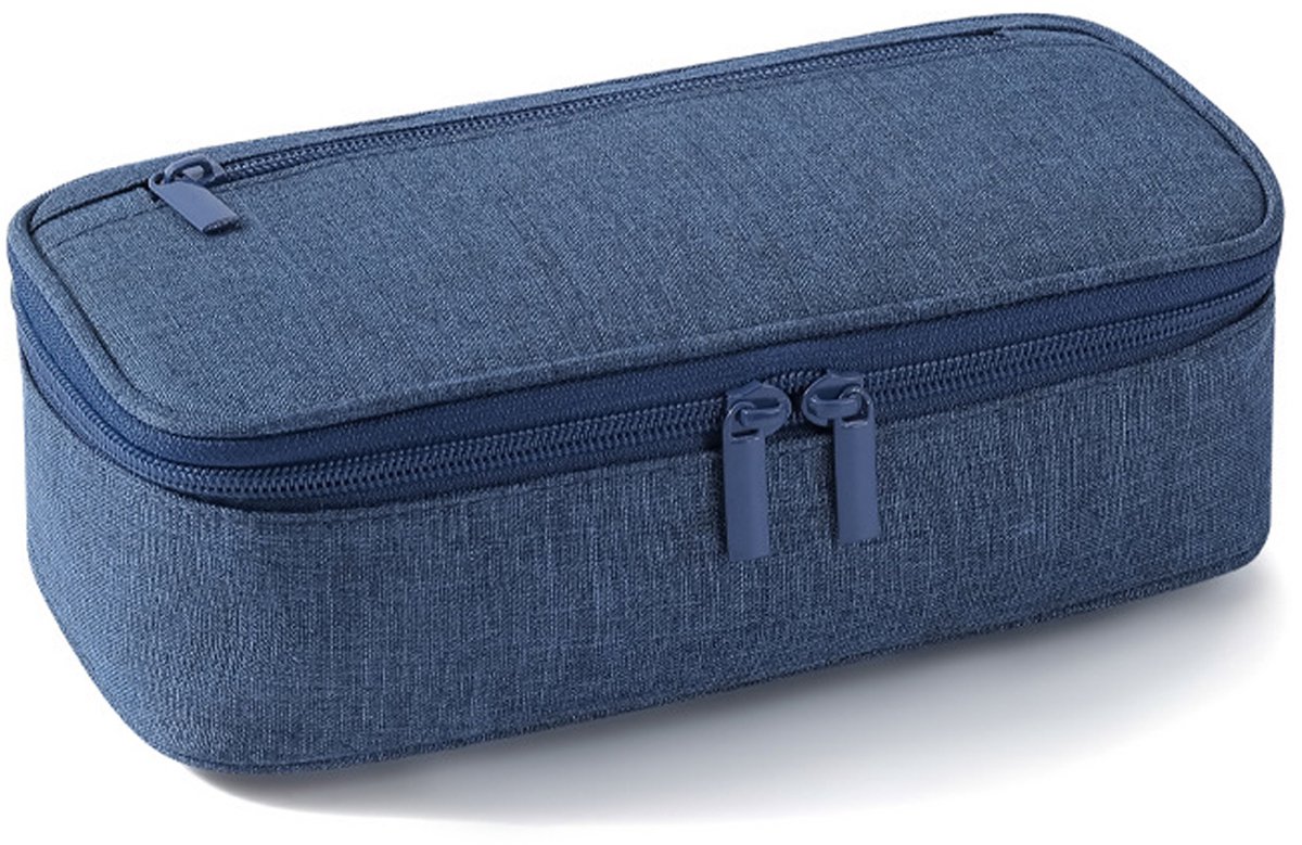 Grote Etui - Aesthetic Canvas Etui met Grote Capaciteit en Rits - Pennenetui voor Dames en Heren - Opbergetui voor Markeerstiften en Pennen - Draagbare Etui voor Kantoor en School - Blauw