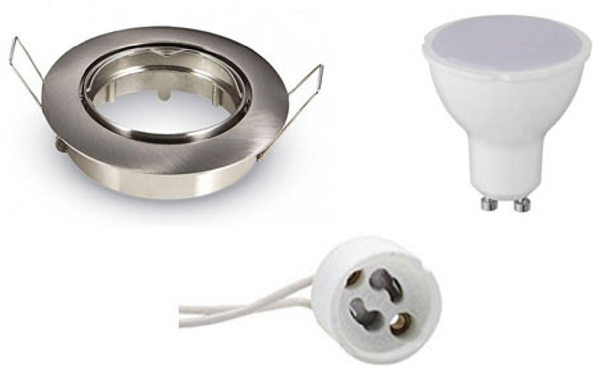 GU10 Inbouwspot Set - Mat Chroom - Inbouw Rond - Kantelbaar - 4W - Warm Wit 3000K - Ø82mm