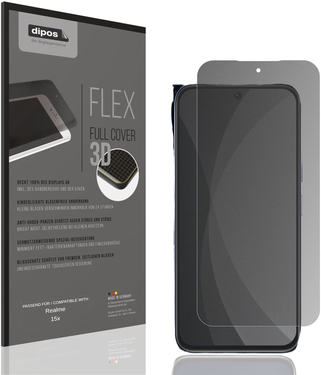 dipos FLEX – Matte Privacy Screenprotector geschikt voor Realme 15x | Volledige Schermbescherming | Case-Friendly