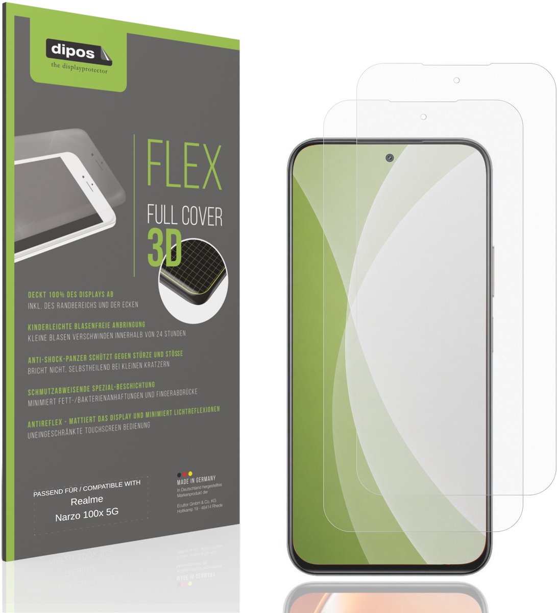 dipos FLEX – 2x Matte Screenprotector geschikt voor Realme Narzo 100x 5G | Volledige Schermbescherming | Case-Friendly