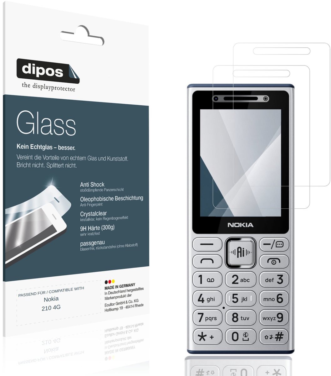 dipos – 2x Pantserfolie geschikt voor Nokia 210 4G | 9H Screenprotector