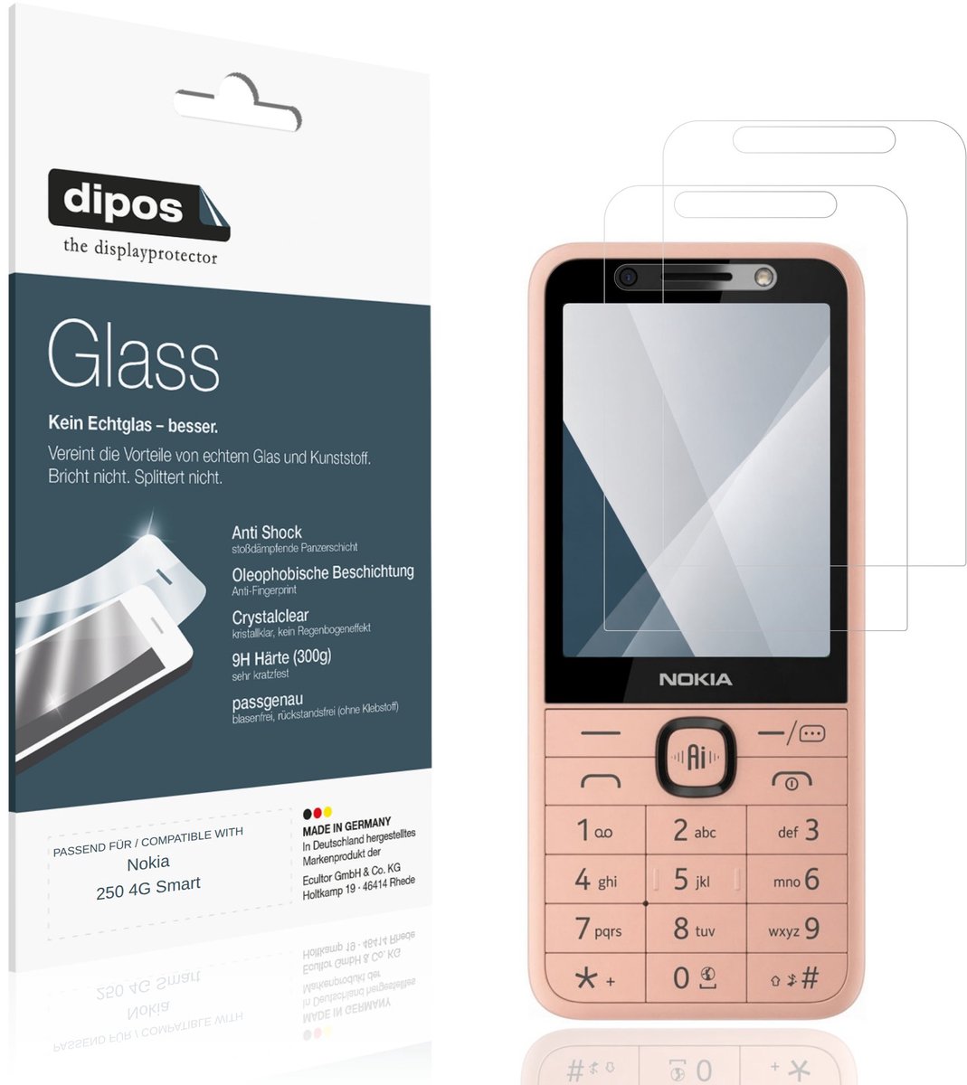 dipos – 2x Pantserfolie geschikt voor Nokia 250 4G Smart | 9H Screenprotector