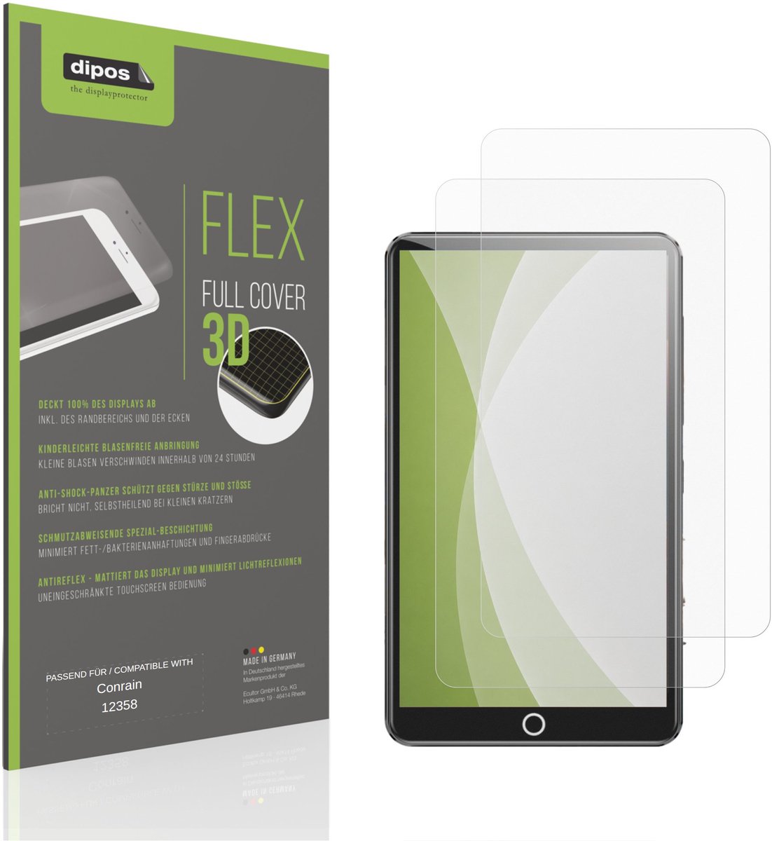 dipos FLEX – 2x Matte Screenprotector geschikt voor Conrain 12358 | Volledige Schermbescherming | Case-Friendly