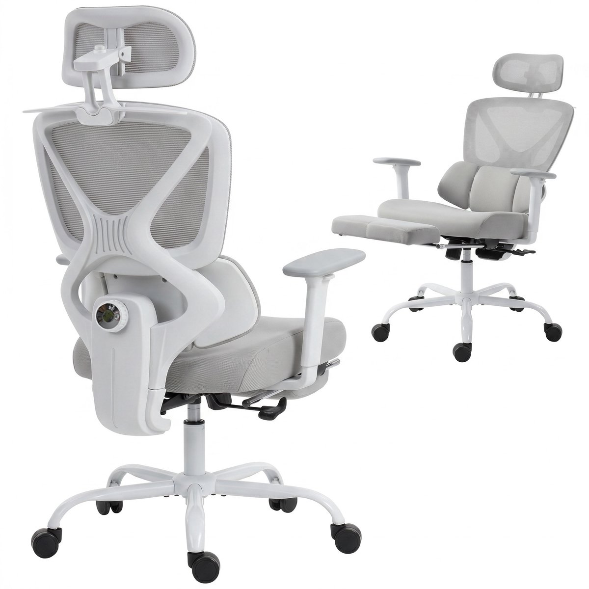 Ergonomische bureaustoel - Dynamische adaptieve lendensteun - Ergonomisch ontwerp - Verstelbare hoogte - Afmetingen 73x75x120-128 cm - Kleur grijs