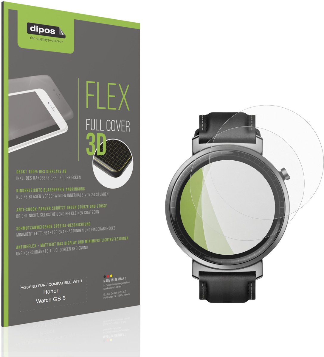 dipos FLEX – 2x Matte Screenprotector geschikt voor Honor Watch GS 5 | Volledige Schermbescherming | Case-Friendly