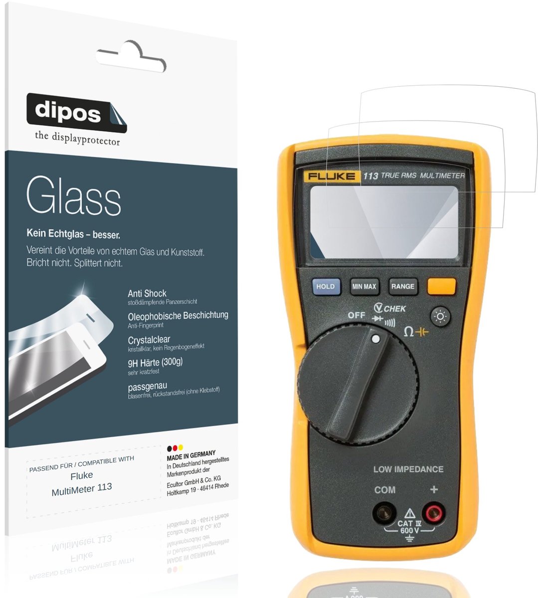 dipos – 2x Pantserfolie geschikt voor Fluke MultiMeter 113 | 9H Screenprotector