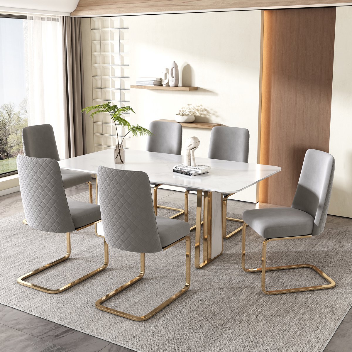 HAUSS SPOLE Eetkamerstoel - 6-Delige Set - Diamantstiksel - Voor Eetkamer, Woonkamer En Slaapkamer - Fluweel - Grijs