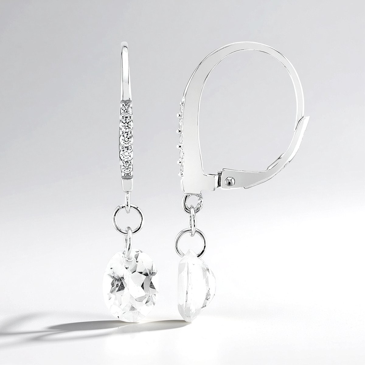 Cavill - Elegante Oorbellen - 925 Sterling Zilver Gerhodineerd - Witte Ovale Topaas 3,53 ct & Zirkonia 0,16 ct - Dames Sieraden