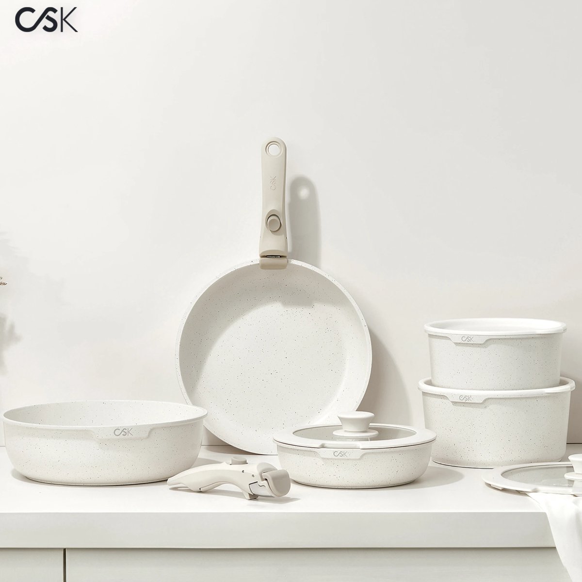 CS Kochsysteme BREEZE 17-delige Pannenset – Aluminium – Crème – Afneembare Handgrepen