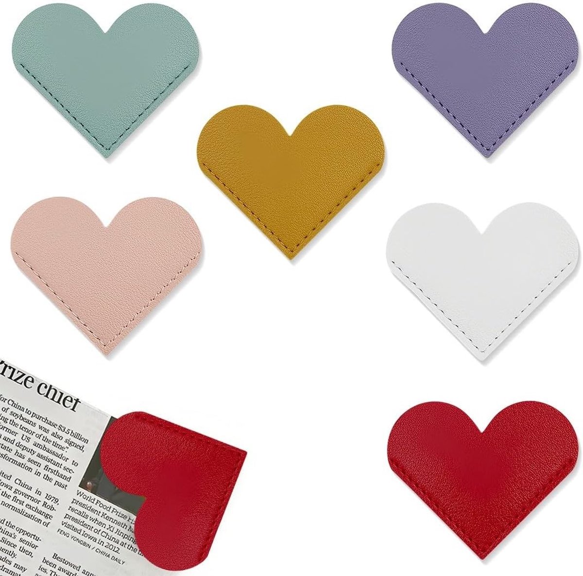 Handgemaakte Hartvormige Leer Boekenleggers - 6 Stuks - Schattige Pagina Markeringen voor Kinderen en Vrouwen, Perfect voor Lezers en Boekenliefhebbers