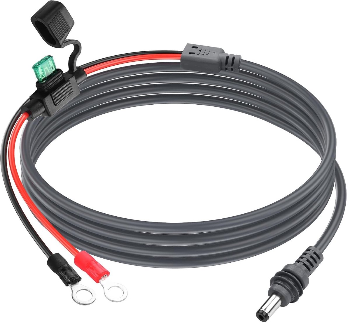Mini O-Ring naar DC Kabel, 18 AWG DC 5.5 x 2.1 mm naar 5 mm O-Ring Aansluitingen met 30 A Zekeringhouder voor Voeding (2.3 m) - Ideaal voor Elektronische Apparaten en Accessoires