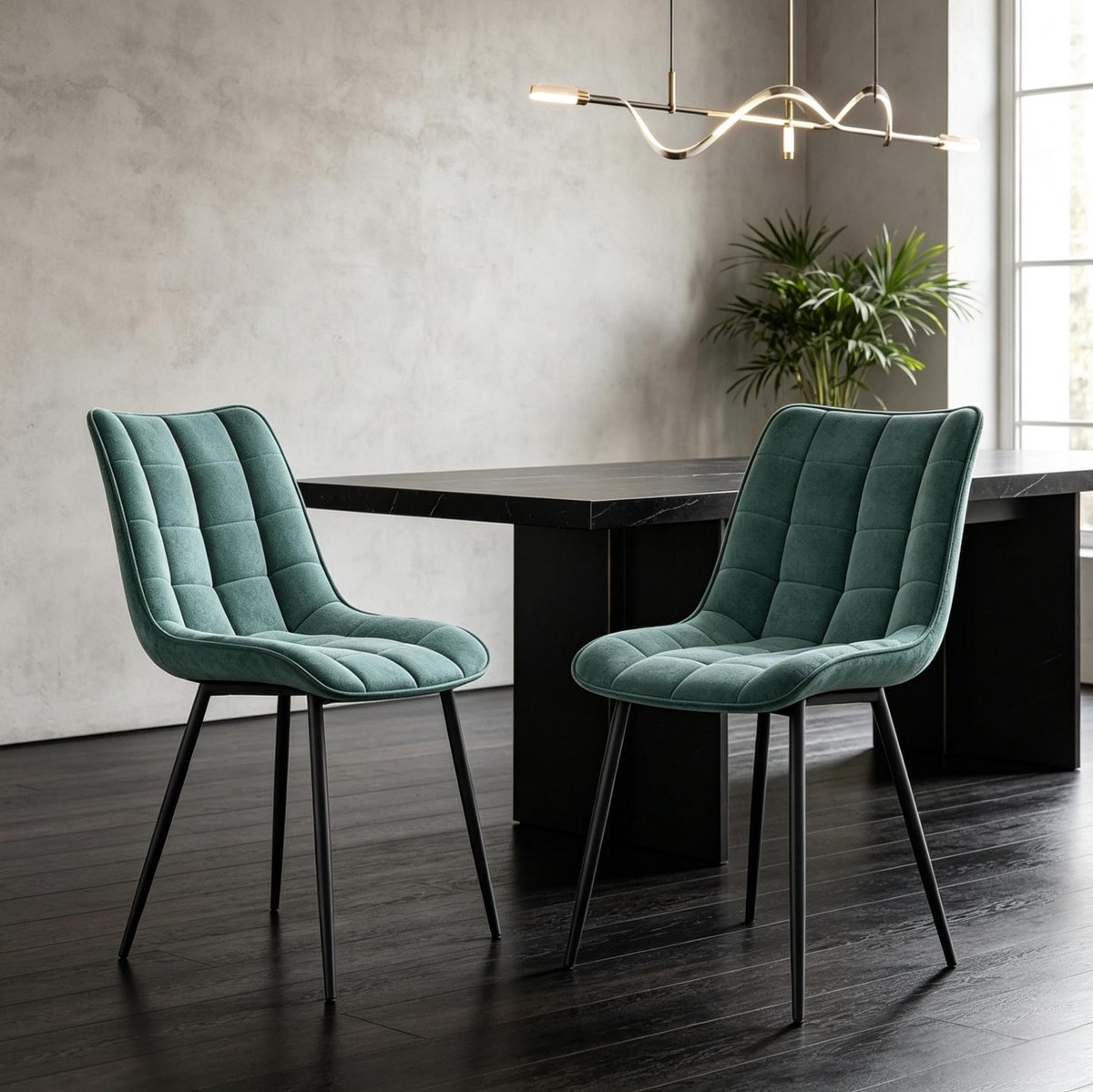 Stabiele, comfortabele velvet eetkamerstoelen met metalen poten - set van 2 teal blue design stoelen