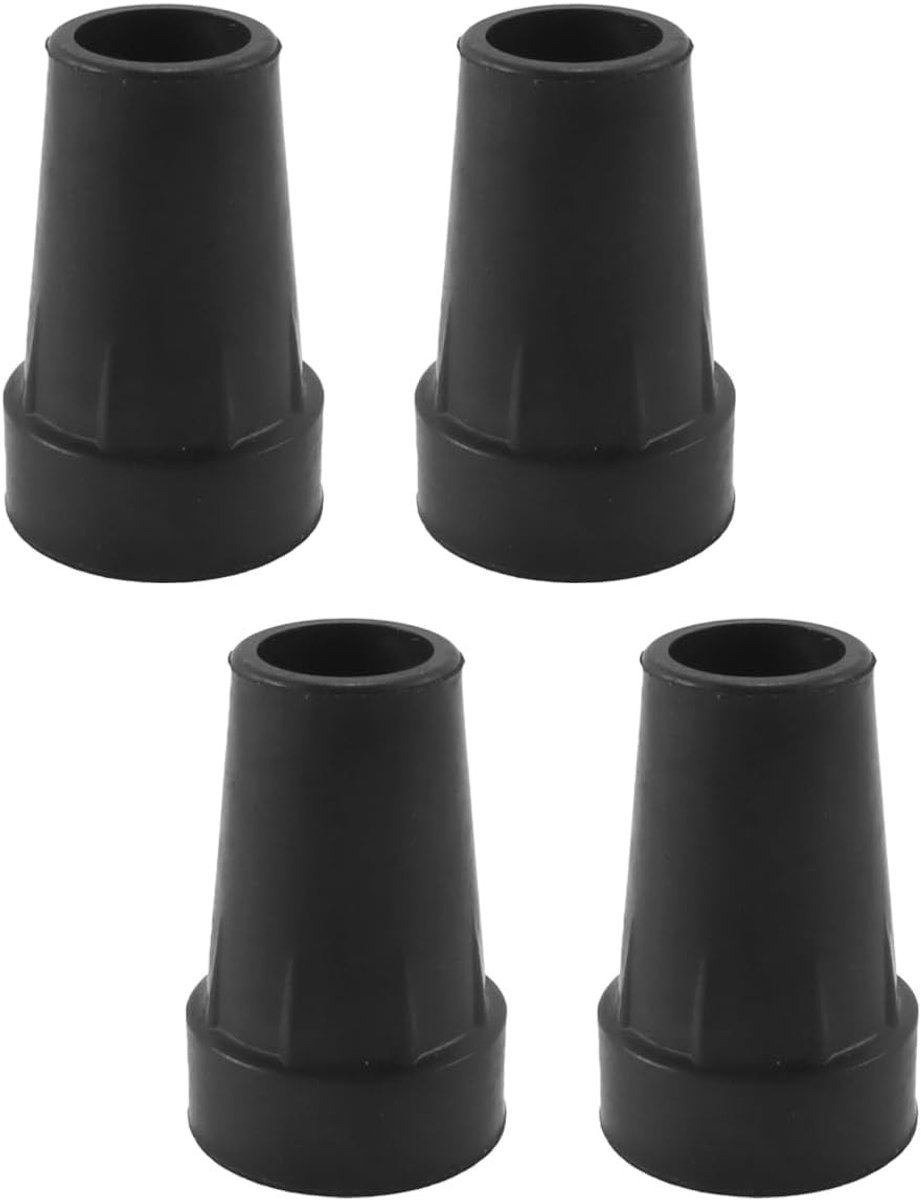 4-delige set van 16mm zware rubberen hoezen voor wandelstokken - Zwart, antislip, duurzaam