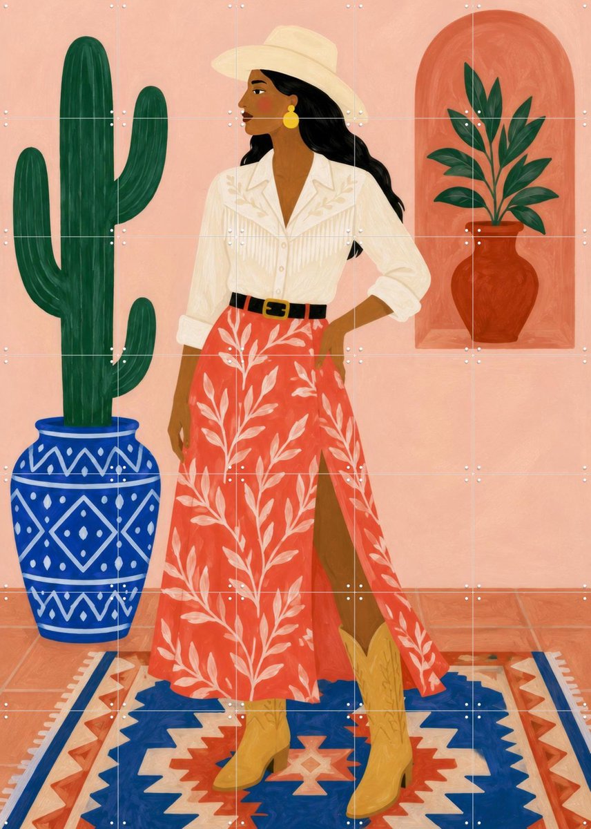 IXXI Desert Bloom, Atelier Pommeline - 100 x 140 cm - Gratis ophangtool - Grote wanddecoratie en posters - Modern, Illustraties, Kleurrijk, Woonkamer